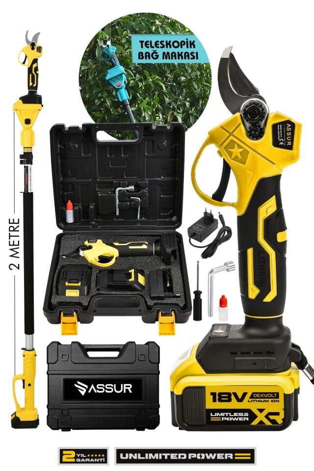 Assur 18V Çift Akülü Budama Makası & Teleskopik Kollu