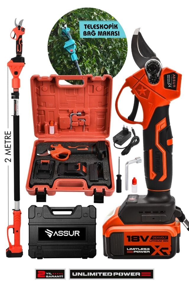 Assur 18V Çift Akülü Budama Makası & Teleskopik Kollu