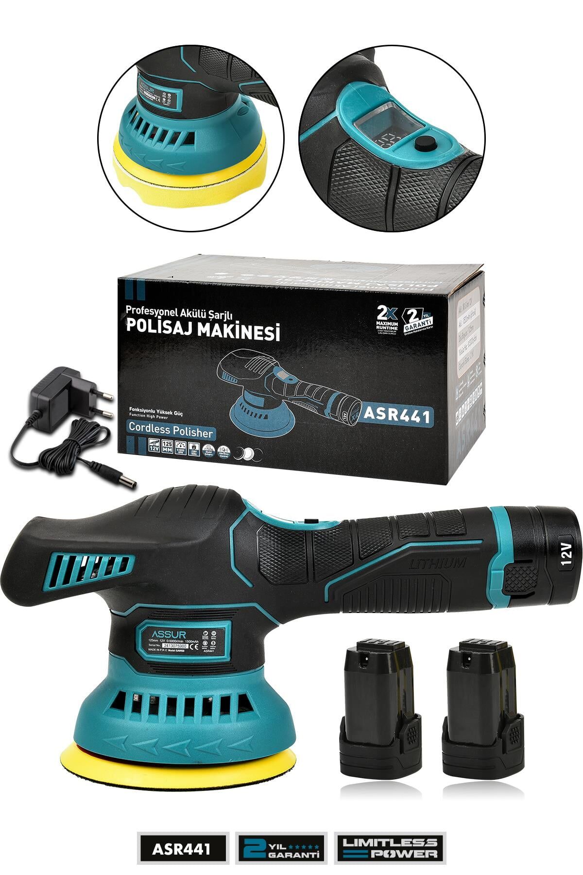 Assur 12V Orbital 6 Kademli Cila Pasta Parlatma Polisaj Makinesi