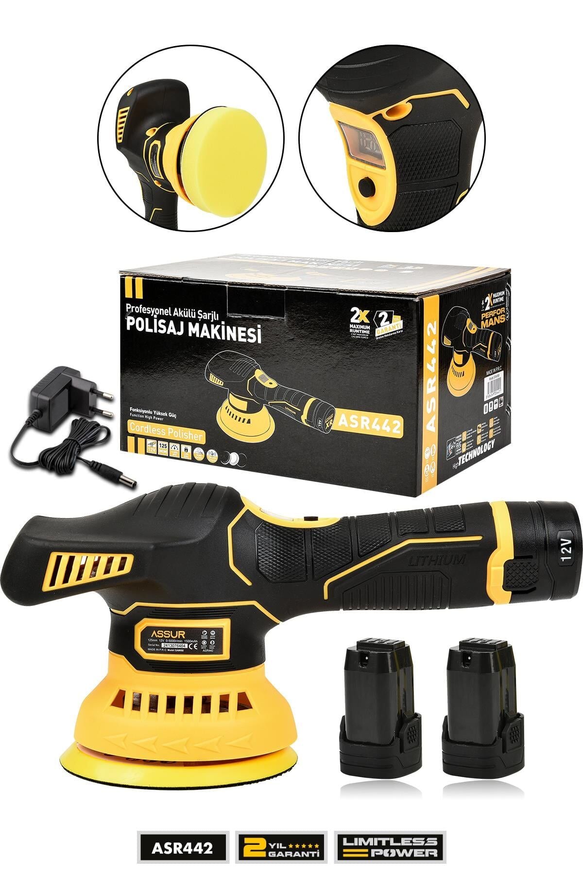 Assur 12V Orbital 6 Kademli Cila Pasta Parlatma Polisaj Makinesi