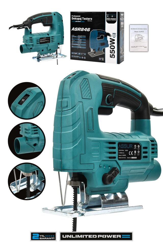 Assur Profesyonel 550W Devir Ayarlı Dekupaj Testere Makinesi