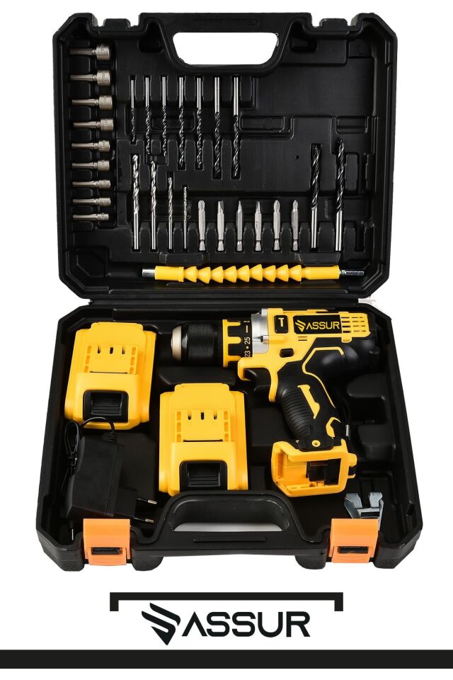 Assur 12V Çift Akü Şarjlı Matkap Metal Şanzıman Bakır Sargılı Akülü Vidalama