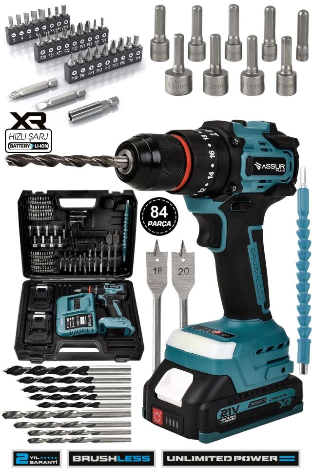 Assur Plus 21V Çelik Mandren Kömürsüz Motor Darbeli Şarjlı Matkap Vidalama