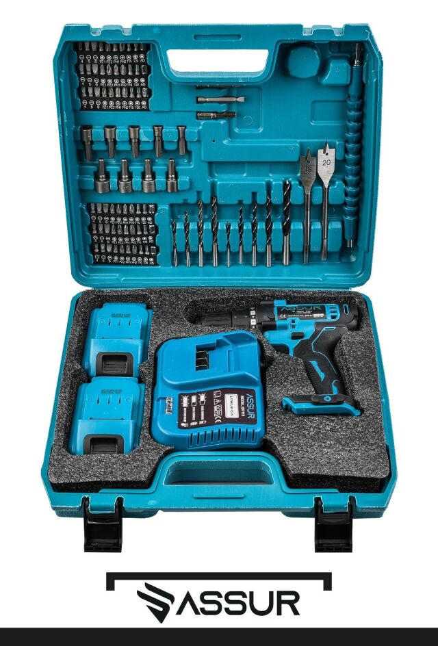 Assur Plus 12V Çift Akülü 84 Parça Şarjlı Matkap Akülü Vidalama