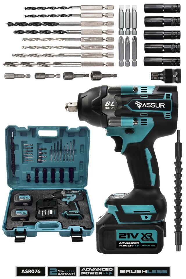 Assur Plus 21V Çift Akülü Vidalama Darbeli Kömürsüz 800Nm Bijon Somun Sökme Sıkma