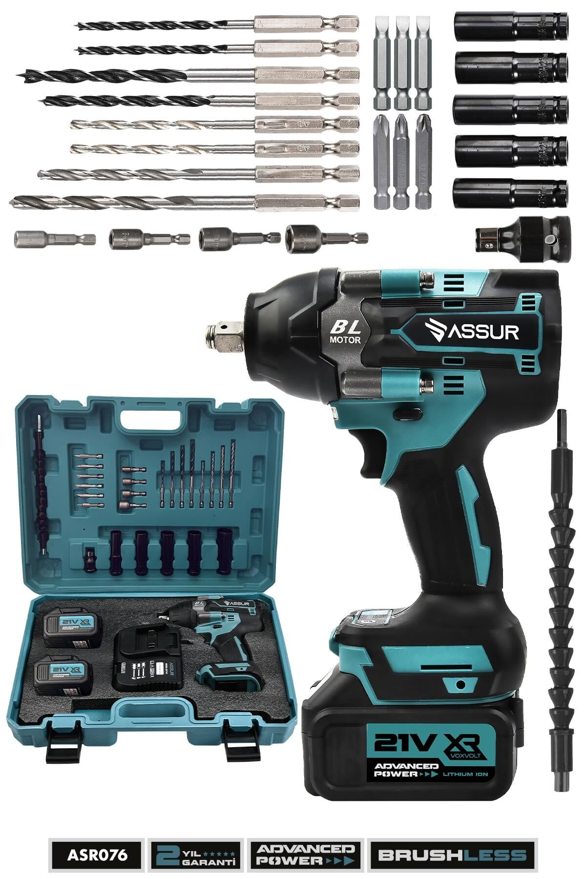 Assur Plus 21V Çift Akülü Vidalama Darbeli Kömürsüz 800Nm Bijon Somun Sökme Sıkma