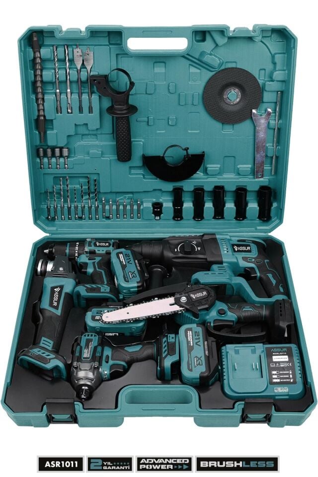 Assur Plus 21V Akülü 5'li Set Kırıcı Delici Hilti Taşlama Somun Sıkma Akülü Vidalama Budama Testeresi