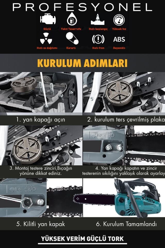 Assur Plus 25cc Mini Benzinli Testere Ağaç Odun Dal Budama Ve Kesme Testeresi Hızar Motoru