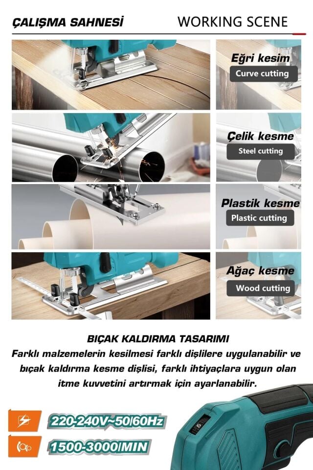 Assur Profesyonel 550W Devir Ayarlı Dekupaj Testere Makinesi