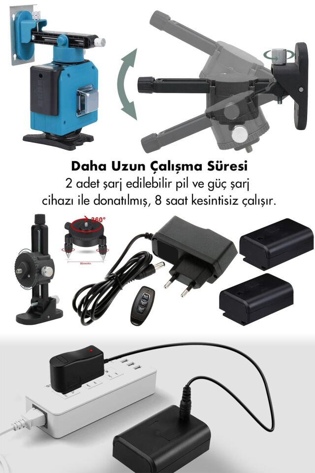 Assur Profesyonel 360° 16 Köşe Otomatik Hizalama Tripod'lu Lazer Metre Hizalama