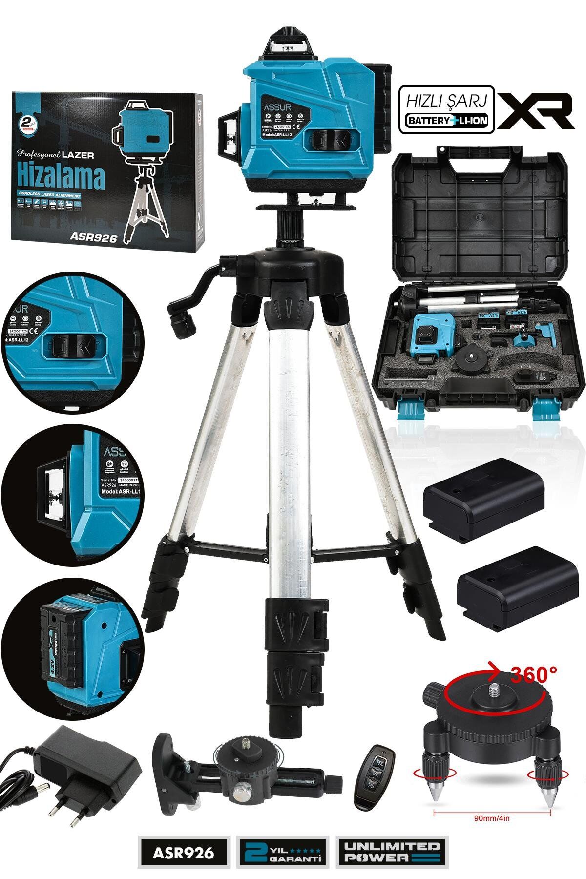Assur Profesyonel 360° 16 Köşe Otomatik Hizalama Tripod'lu Lazer Metre Hizalama