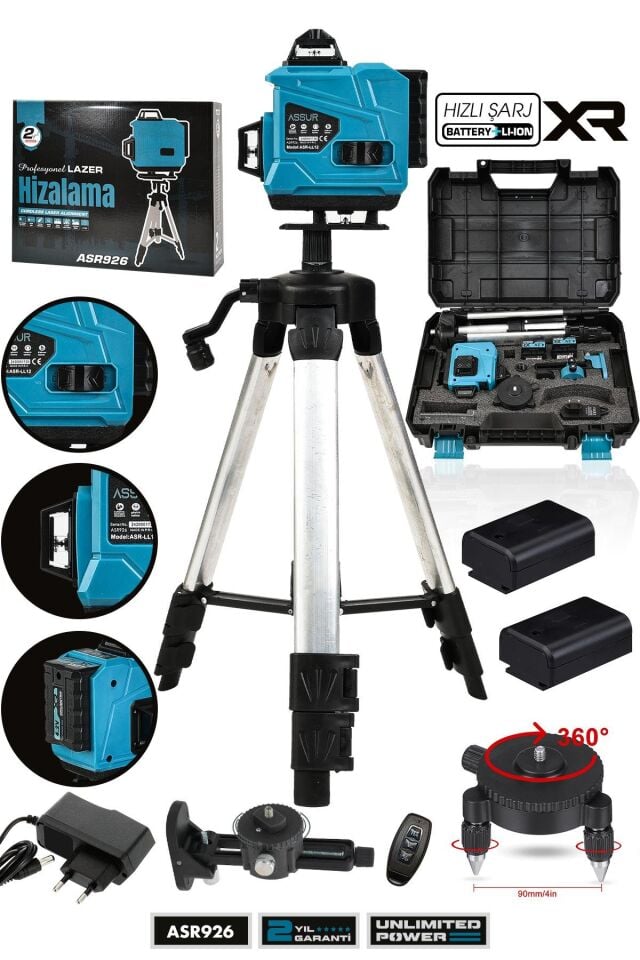 Assur Profesyonel 360° 16 Köşe Otomatik Hizalama Tripod'lu Lazer Metre Hizalama