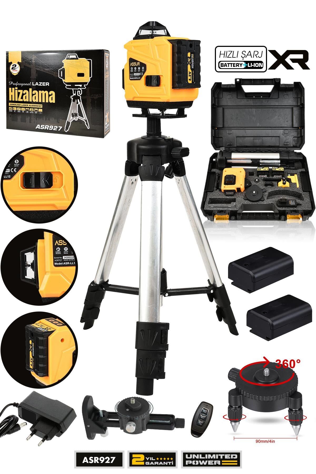 Assur Profesyonel 360° 16 Köşe Otomatik Hizalama Tripod'lu Lazer Metre Hizalama