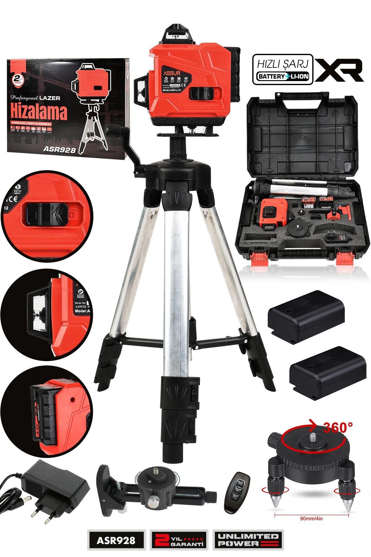 Assur Profesyonel 360° 16 Köşe Otomatik Hizalama Tripod'lu Lazer Metre Hizalama