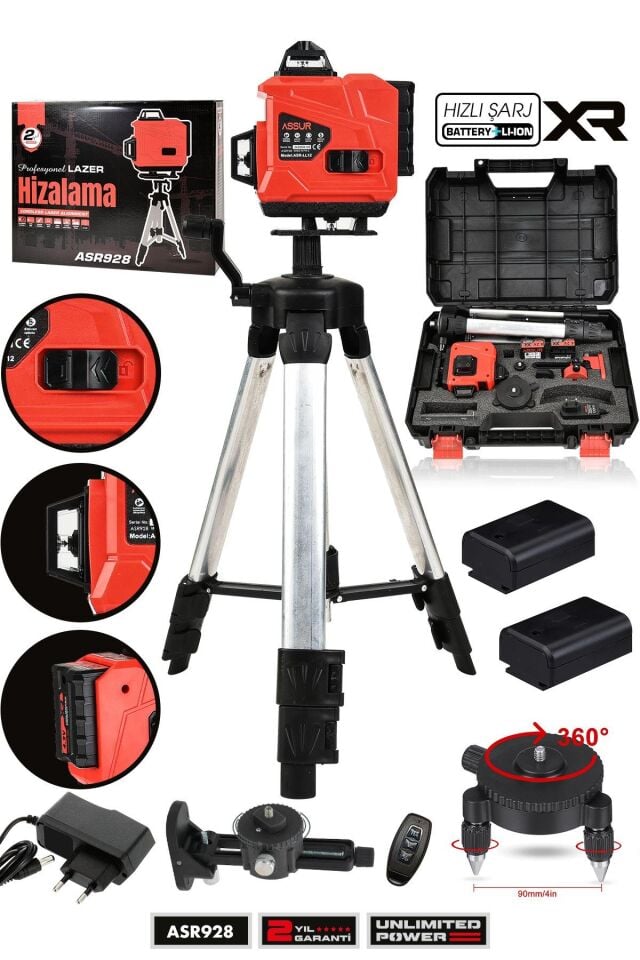 Assur Profesyonel 360° 16 Köşe Otomatik Hizalama Tripod'lu Lazer Metre Hizalama