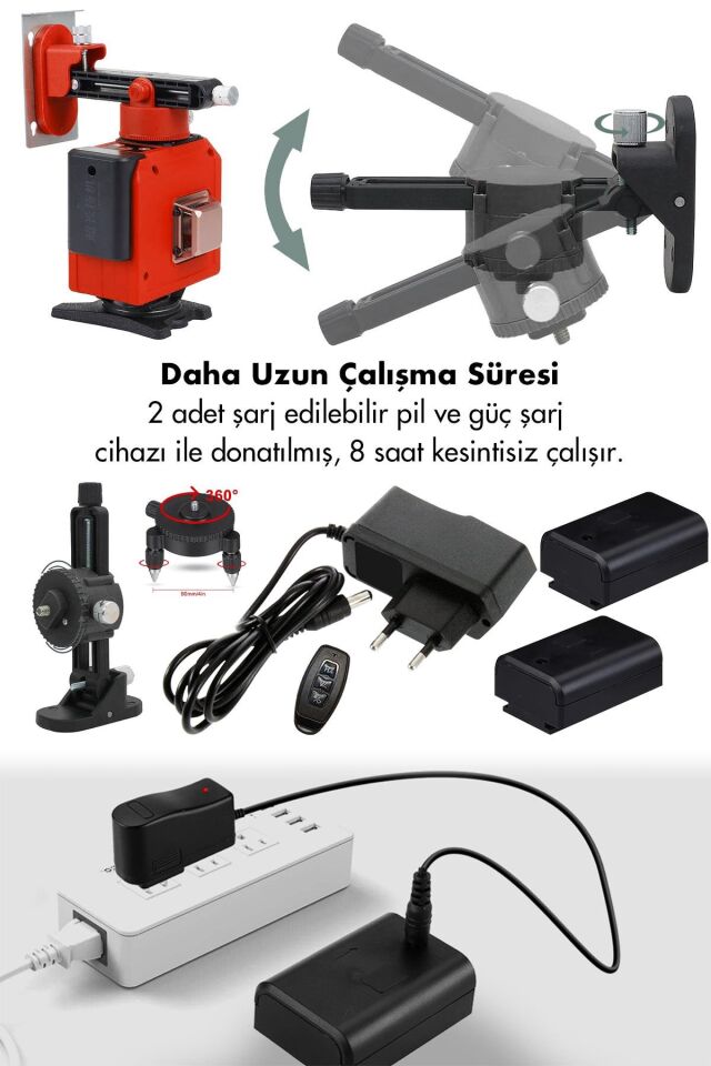Assur Profesyonel 360° 16 Köşe Otomatik Hizalama Tripod'lu Lazer Metre Hizalama