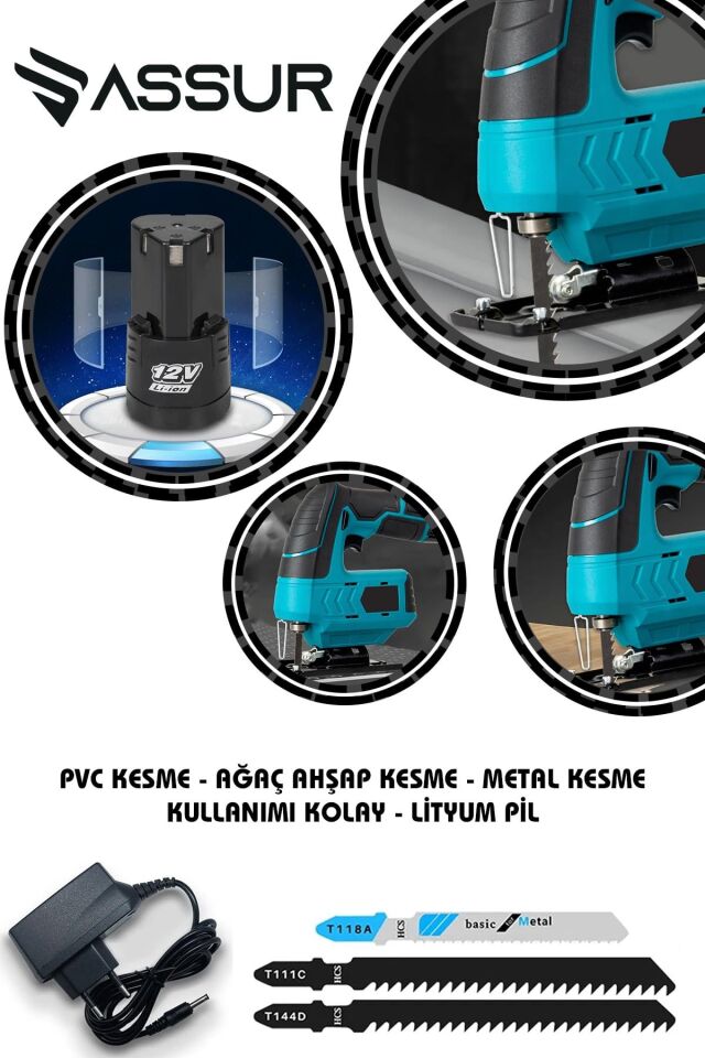 Assur Profesyonel 12 V Çift Akülü Şarjlı Dekupaj Testere Makinesi