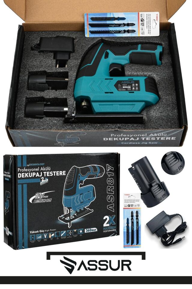 Assur Profesyonel 12 V Çift Akülü Şarjlı Dekupaj Testere Makinesi