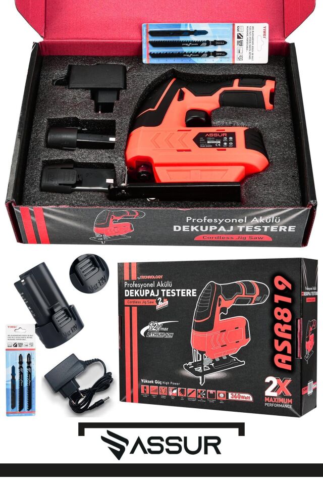 Assur Profesyonel 12 V Çift Akülü Şarjlı Dekupaj Testere Makinesi