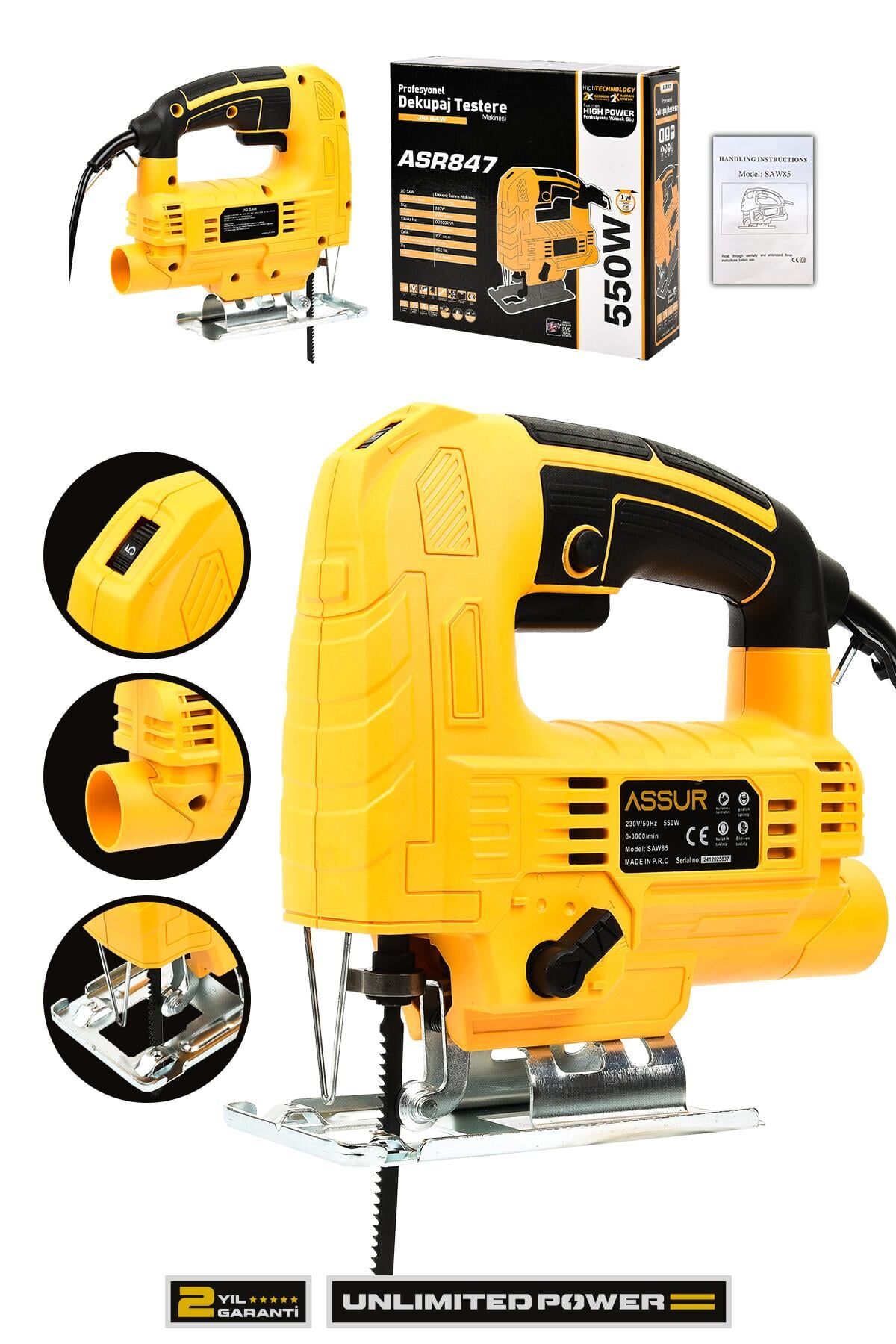 Assur Profesyonel 550W Devir Ayarlı Dekupaj Testere Makinesi