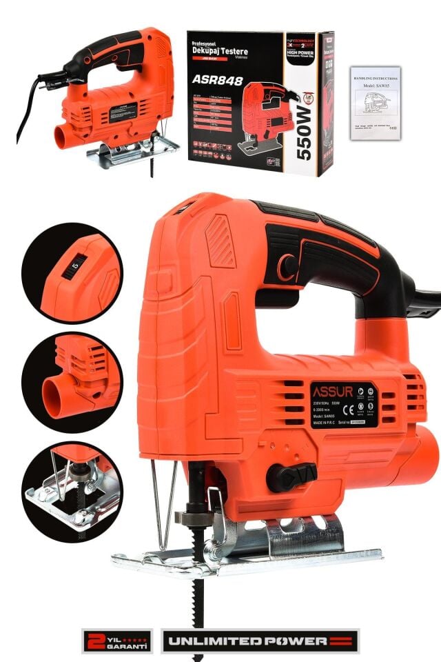 Assur Profesyonel 550W Devir Ayarlı Dekupaj Testere Makinesi