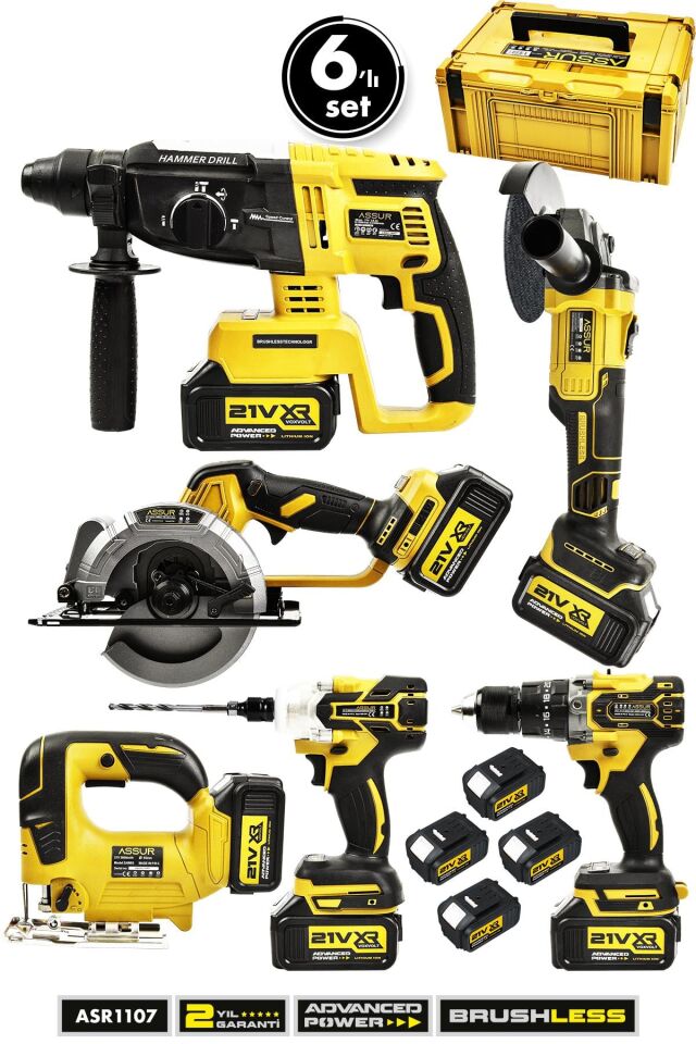 Assur 21V Akülü 6'lı Set Taşlama Somun Sıkma Hilti Akülü Vidalama Daire Testere Dekupaj Testere