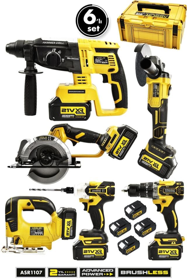 Assur 21V Akülü 6'lı Set Taşlama Somun Sıkma Hilti Akülü Vidalama Daire Testere Dekupaj Testere
