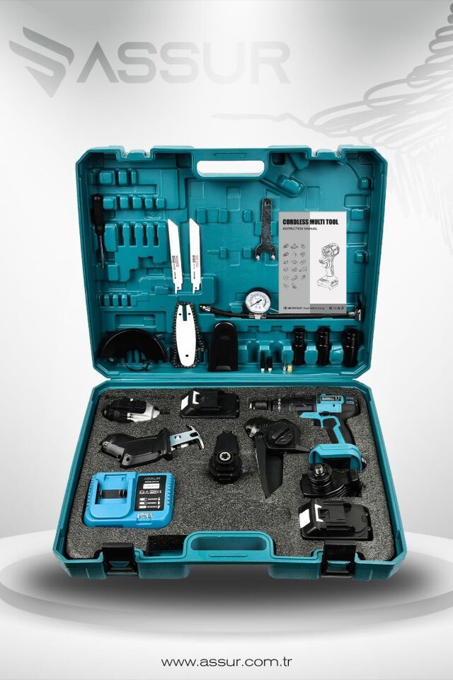 Assur 21V 6 Başlıklı Set Hava Pompası Vidalama Testere Tilki Kuyruğu Taşlama Somun Sökme