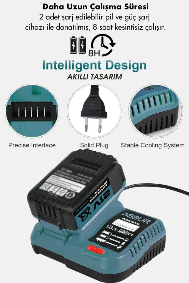 Assur 21V 6 Başlıklı Set Taşlama Somun Sıkma Tilki Kuyruğu Dal Budama Vidalama Hava Pompası