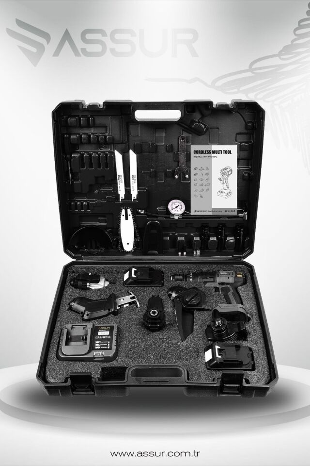 Assur 21V 6 Başlıklı Set Taşlama Somun Sıkma Tilki Kuyruğu Dal Budama Akülü Vidalama Hava Pompası
