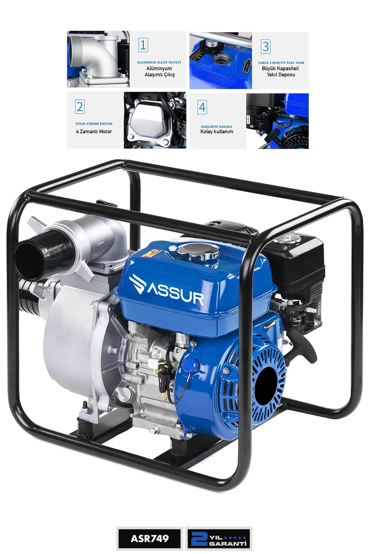 Assur Profesyonel 3 İnç Benzinli Su Pompası Motoru