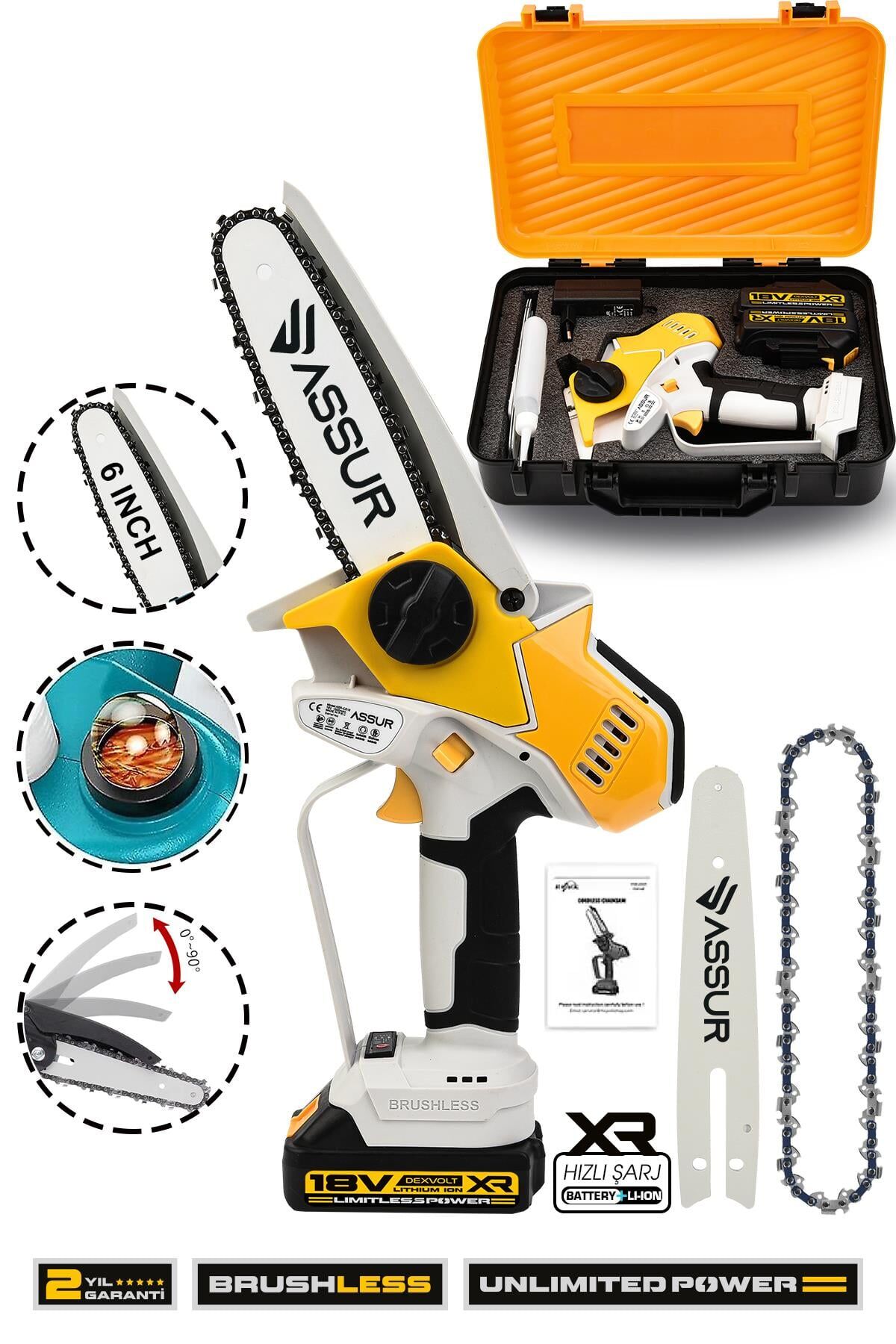 Assur 18V Çift Akü Ağaç Odun Dal Kesme Budama El Testeresi