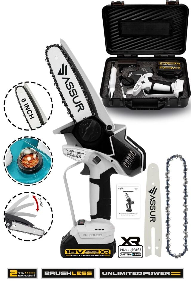 Assur 18V Çift Akü Ağaç Odun Dal Kesme Budama El Testeresi