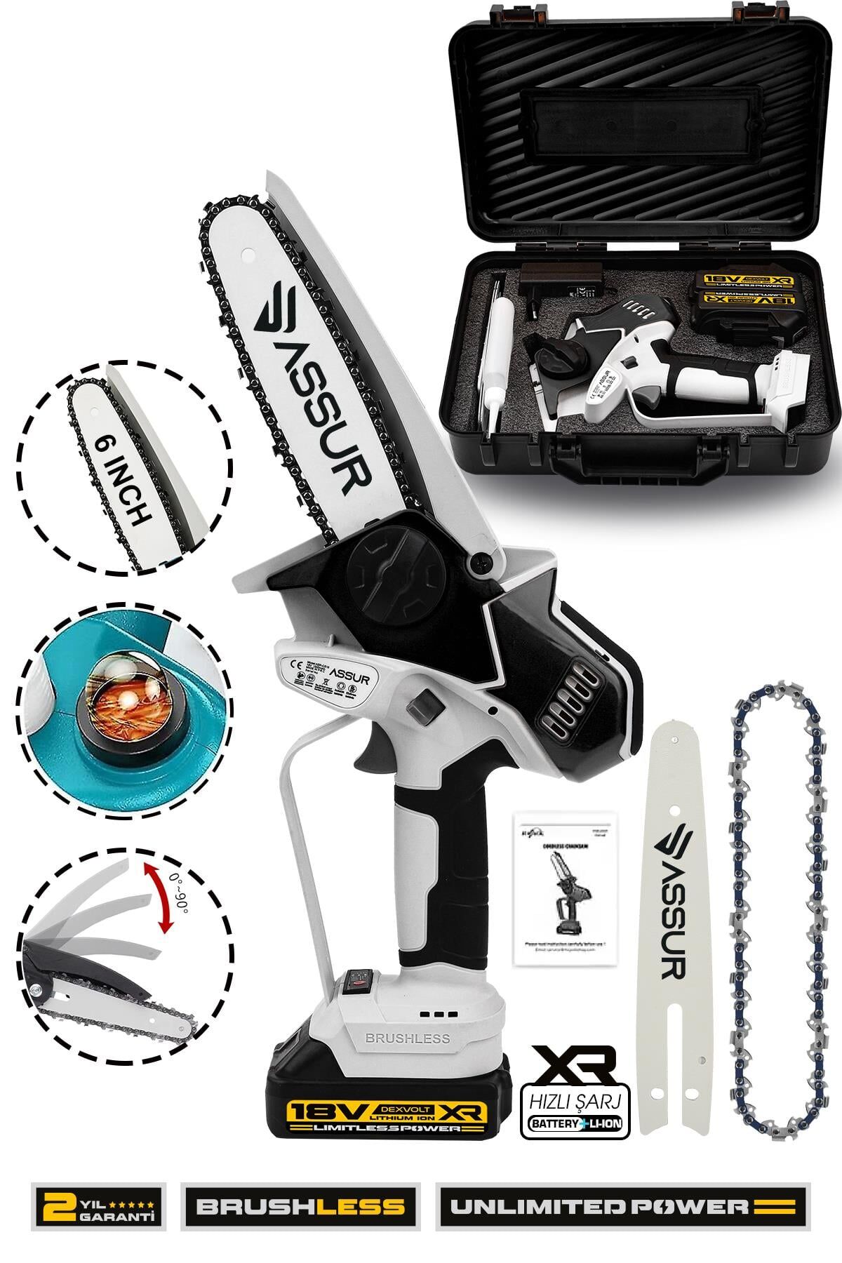 Assur 18V Çift Akü Ağaç Odun Dal Kesme Budama El Testeresi