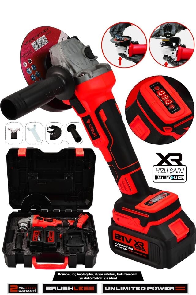 Assur 21V Çift Akülü Kömürsüz Şarjlı 125mm Avuç Taşlama