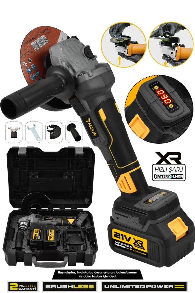 Assur 21V Çift Akülü Kömürsüz Şarjlı 125mm Avuç Taşlama