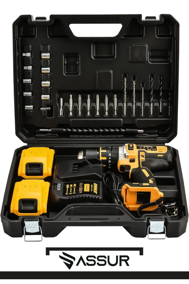 Assur Plus 21V Metal Şanzıman Çift Akülü Şarjlı Darbeli Matkap