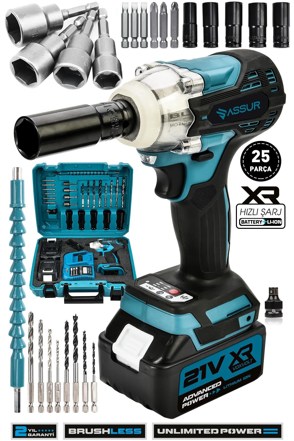 Assur 21V Çift Akülü 450Nm Tork Somun Sıkma Sökme Kömürsüz Darbeli Matkap
