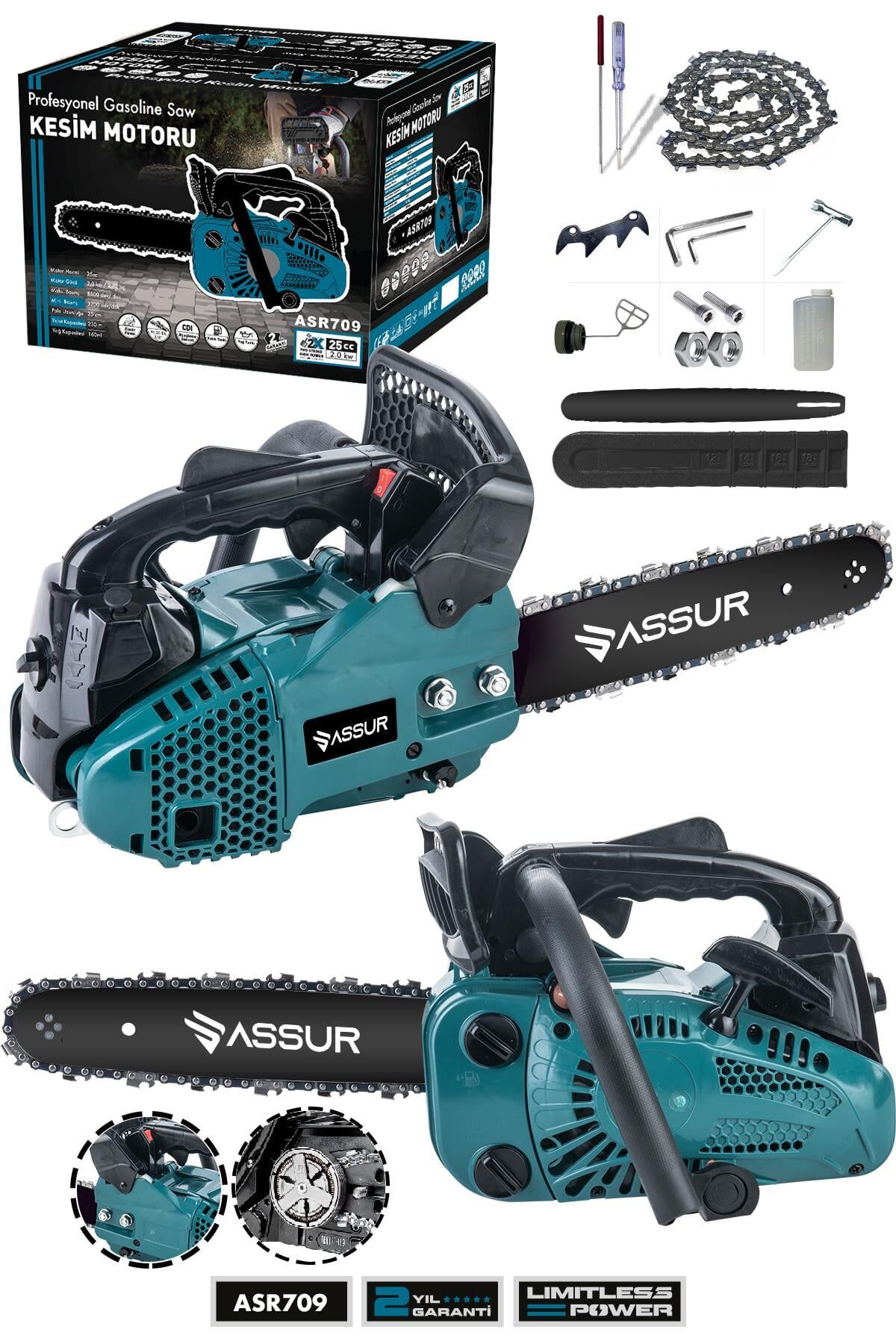 Assur Plus 25cc Mini Benzinli Testere Ağaç Odun Dal Budama Ve Kesme Testeresi Hızar Motoru