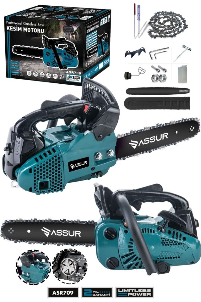 Assur Plus 25cc Mini Benzinli Testere Ağaç Odun Dal Budama Ve Kesme Testeresi Hızar Motoru