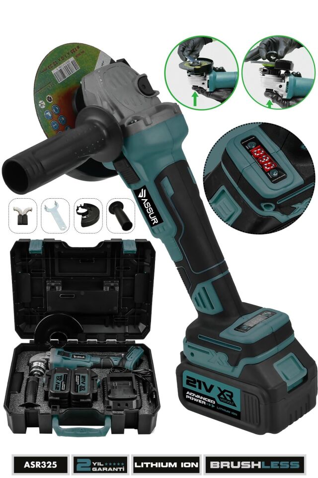 Assur 21V Çift Akülü Kömürsüz Şarjlı 125mm Dijital Avuç Taşlama