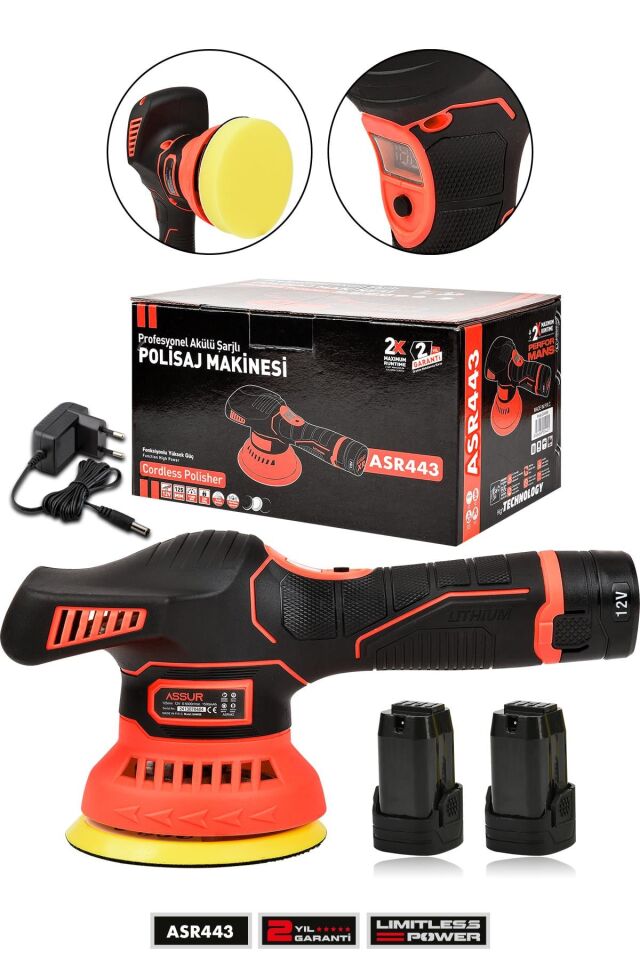Assur 12V Orbital 6 Kademli Cila Pasta Parlatma Polisaj Makinesi