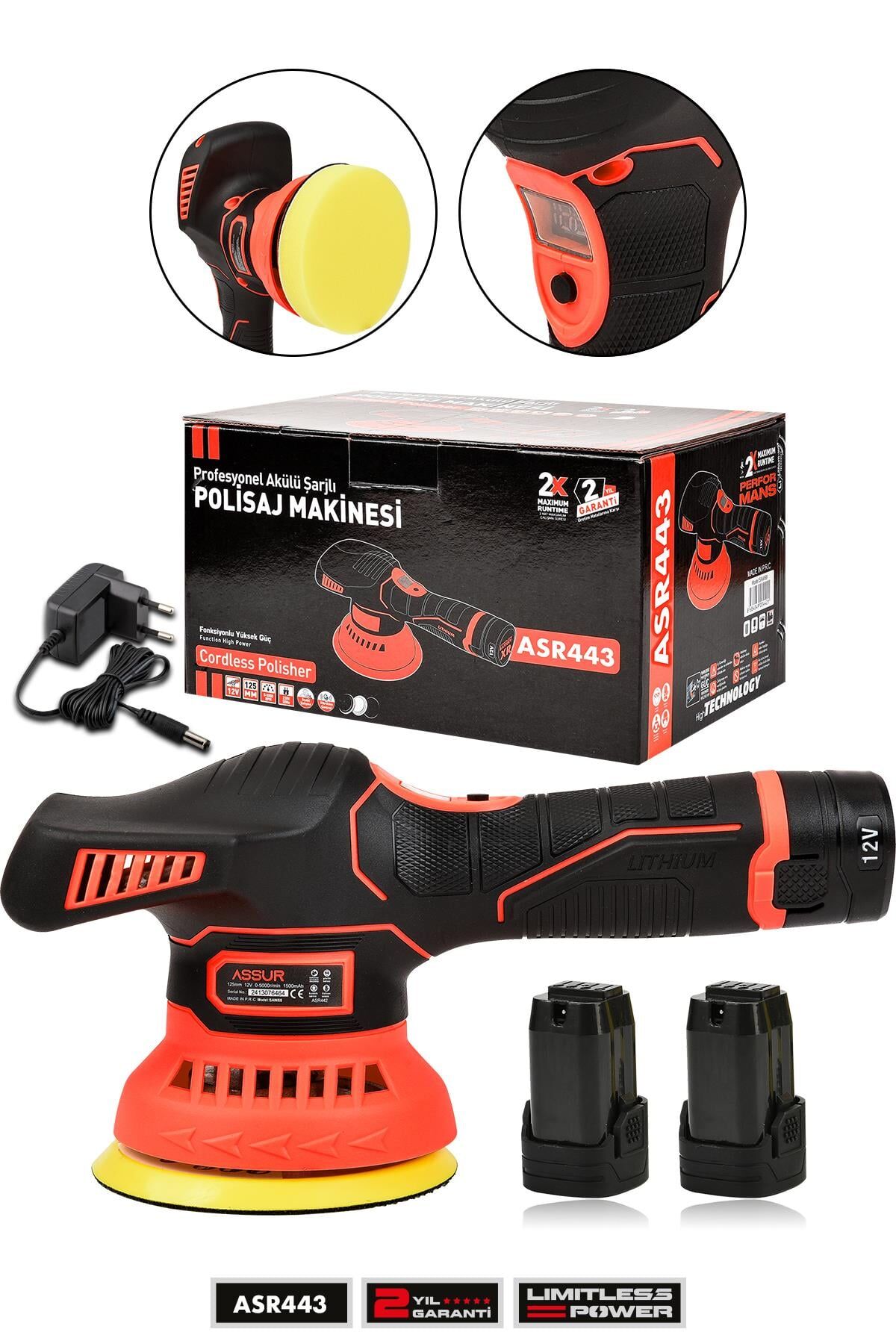 Assur 12V Orbital 6 Kademli Cila Pasta Parlatma Polisaj Makinesi