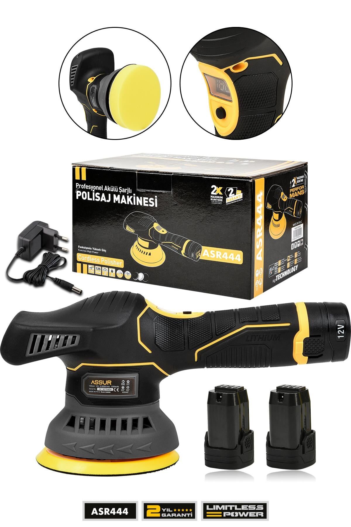 Assur 12V Orbital 6 Kademli Cila Pasta Parlatma Polisaj Makinesi