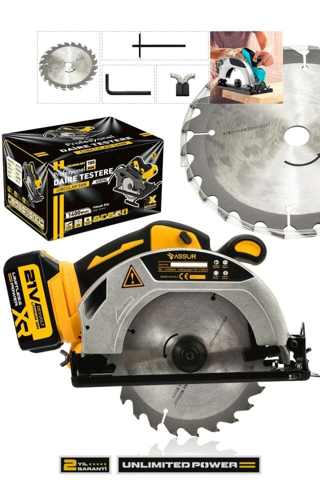 Assur 21V Çift Akülü 4200 Rpm Şarjlı Daire Testere 185mm Ahşap Seramik Kesme